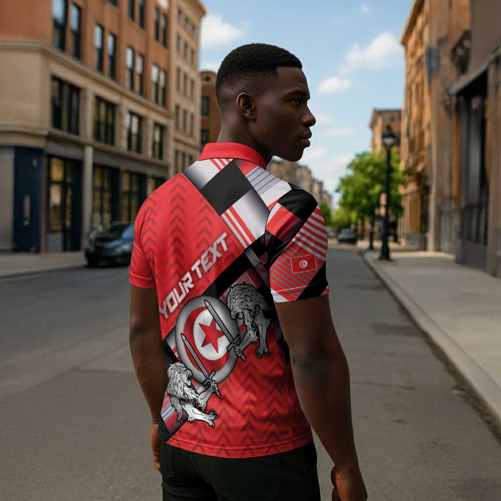 Personalized Tunisia Zipper Polo Shirt Silver Lions Sports Patterns - African Pride