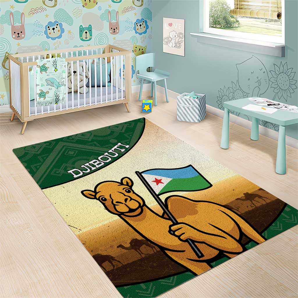 African Djibouti Area Rug Camel Holding Jabuuti Flag - African Pride
