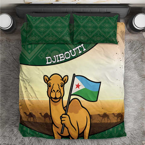 African Djibouti Bedding Set Camel Holding Jabuuti Flag - African Pride