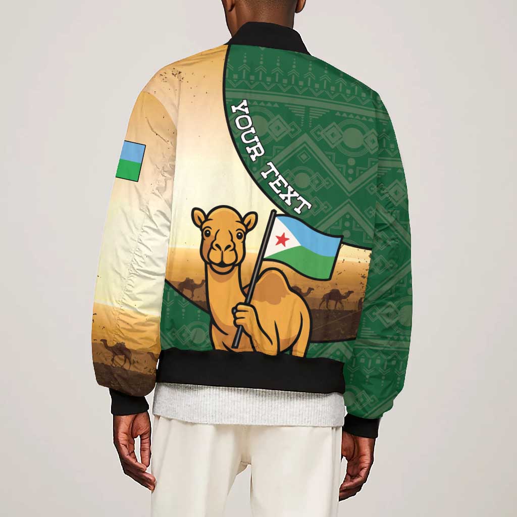 Personalized African Djibouti Bomber Jacket Camel Holding Jabuuti Flag - African Pride