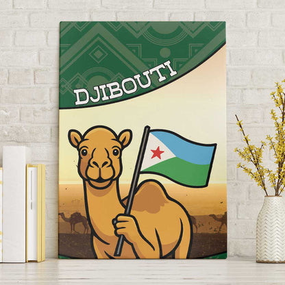 African Djibouti Canvas Wall Art Camel Holding Jabuuti Flag - African Pride