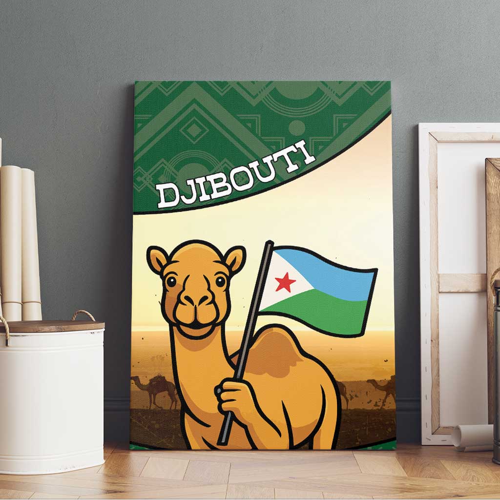 African Djibouti Canvas Wall Art Camel Holding Jabuuti Flag - African Pride