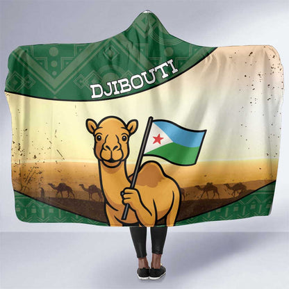 African Djibouti Hooded Blanket Camel Holding Jabuuti Flag - African Pride