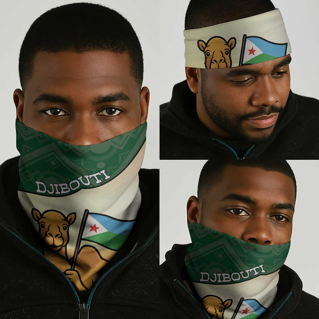African Djibouti Neck Gaiter Camel Holding Jabuuti Flag DT05