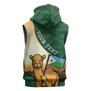 Personalized African Djibouti Sleeveless Hoodie Camel Holding Jabuuti Flag - African Pride