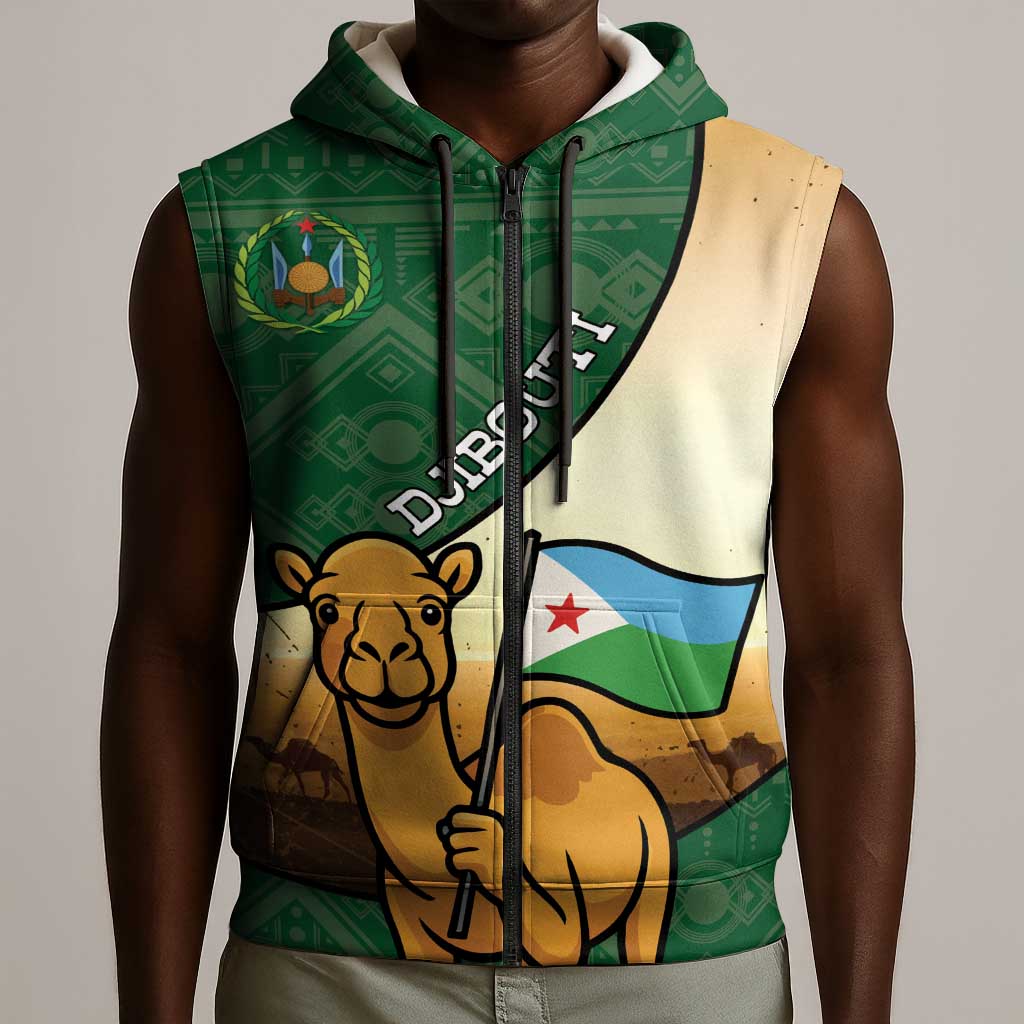 Personalized African Djibouti Sleeveless Zip Hoodie Camel Holding Jabuuti Flag - African Pride