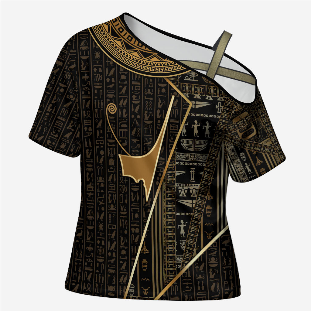 Egypt Deshret Crown Cross Shoulder Shirt Ancient Mythology Pharaoh With Pschent
