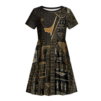 Egypt Deshret Crown Kid Short Sleeve Dress Ancient Mythology Pharaoh With Pschent