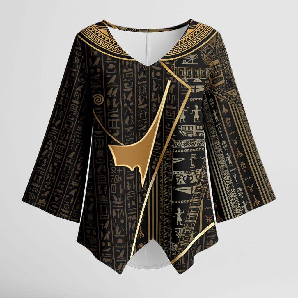 Egypt Deshret Crown Kimono Sleeve Blouse Ancient Mythology Pharaoh With Pschent