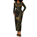 Egypt Deshret Crown Long Sleeve Bodycon Dress Ancient Mythology Pharaoh With Pschent