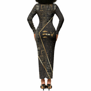 Egypt Deshret Crown Long Sleeve Bodycon Dress Ancient Mythology Pharaoh With Pschent