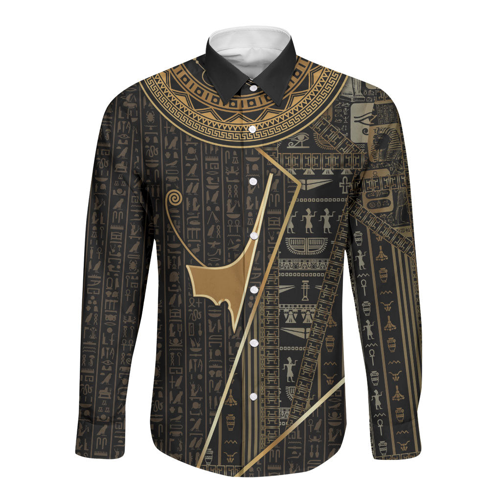 Egypt Deshret Crown Long Sleeve Button Shirt Ancient Mythology Pharaoh With Pschent