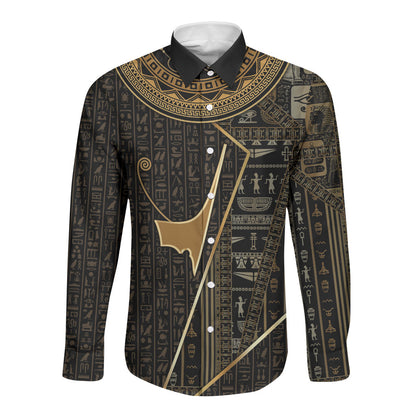 Egypt Deshret Crown Long Sleeve Button Shirt Ancient Mythology Pharaoh With Pschent