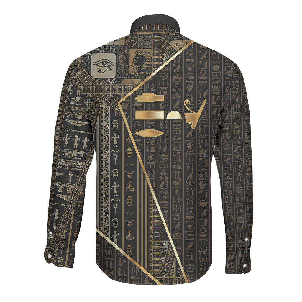 Egypt Deshret Crown Long Sleeve Button Shirt Ancient Mythology Pharaoh With Pschent
