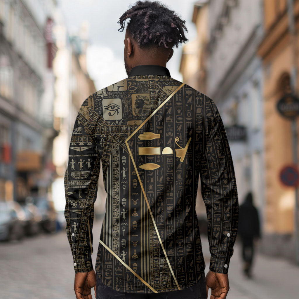 Egypt Deshret Crown Long Sleeve Button Shirt Ancient Mythology Pharaoh With Pschent