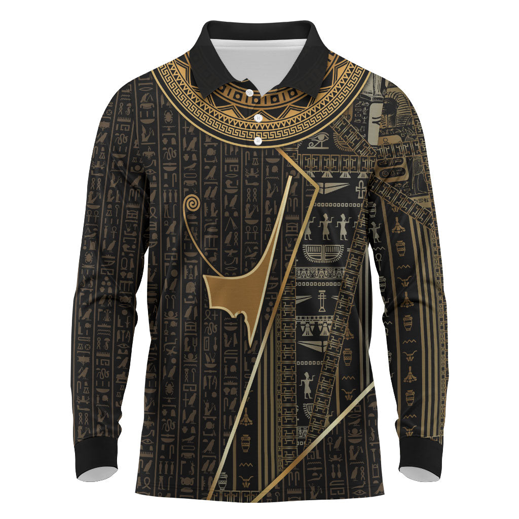 Egypt Deshret Crown Long Sleeve Polo Shirt Ancient Mythology Pharaoh With Pschent