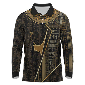 Egypt Deshret Crown Long Sleeve Polo Shirt Ancient Mythology Pharaoh With Pschent