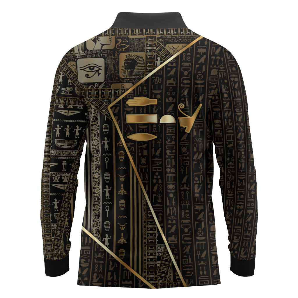 Egypt Deshret Crown Long Sleeve Polo Shirt Ancient Mythology Pharaoh With Pschent