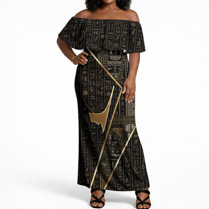 Egypt Deshret Crown Off Shoulder Maxi Dress Ancient Mythology Pharaoh With Pschent
