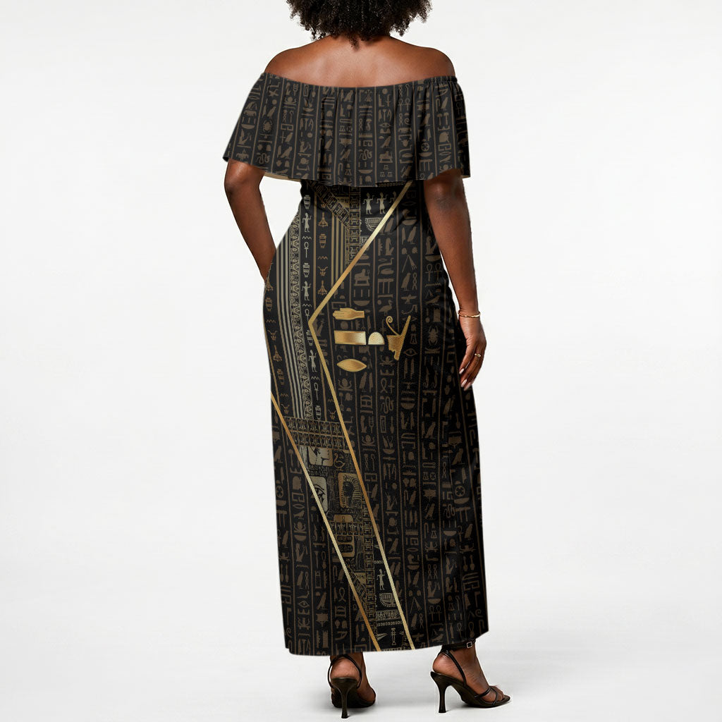 Egypt Deshret Crown Off Shoulder Maxi Dress Ancient Mythology Pharaoh With Pschent