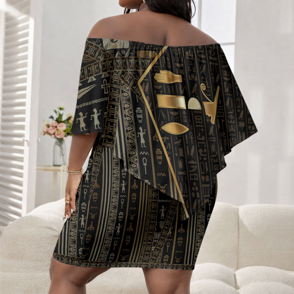 Egypt Deshret Crown Off Shoulder Short Dress Ancient Mythology Pharaoh With Pschent