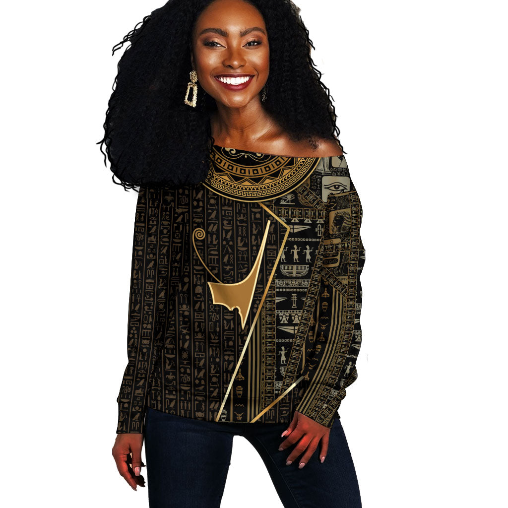 Egypt Deshret Crown Off Shoulder Sweater Ancient Mythology Pharaoh With Pschent