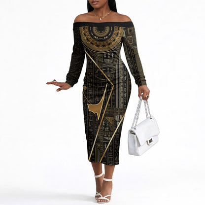 Egypt Deshret Crown Off The Shoulder Long Sleeve Dress Ancient Mythology Pharaoh With Pschent