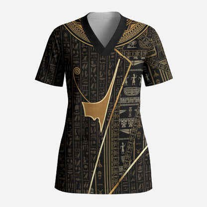 Egypt Deshret Crown Scrub Top Ancient Mythology Pharaoh With Pschent