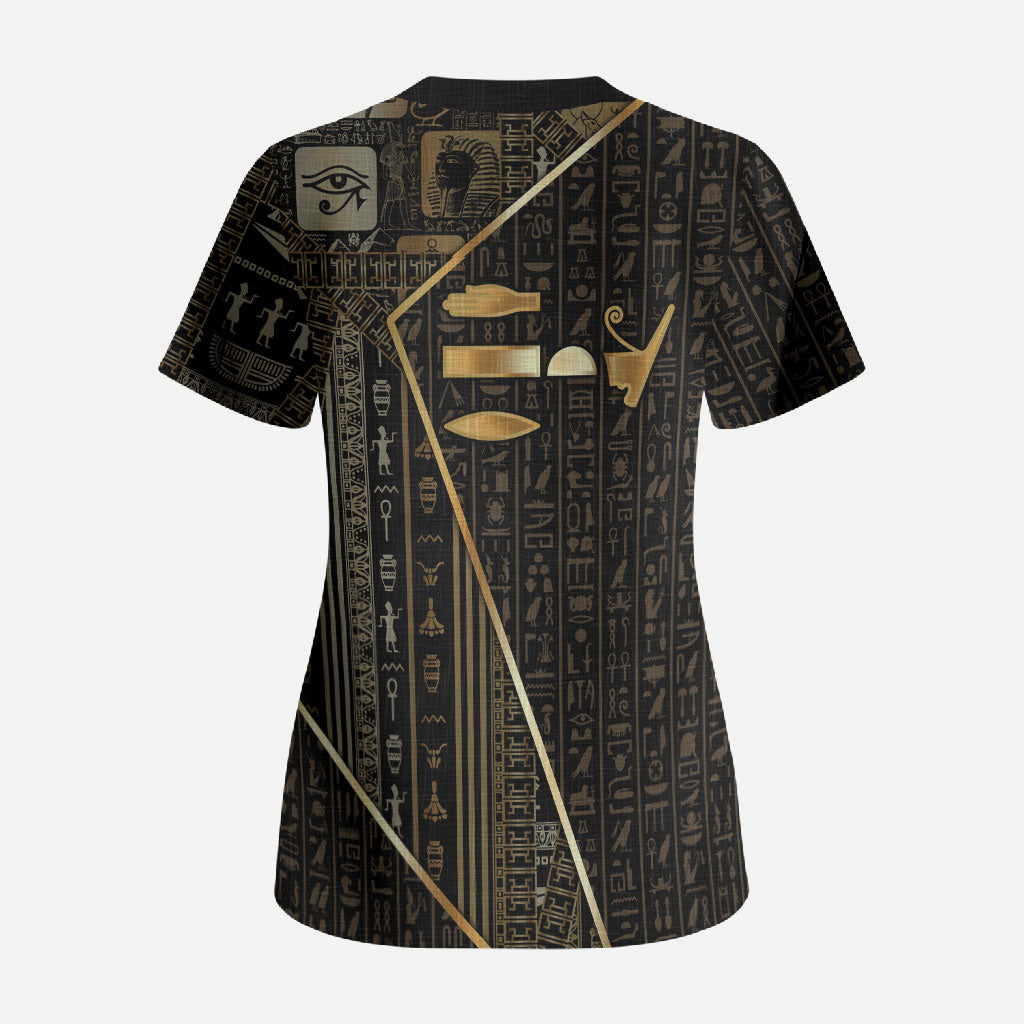 Egypt Deshret Crown Scrub Top Ancient Mythology Pharaoh With Pschent