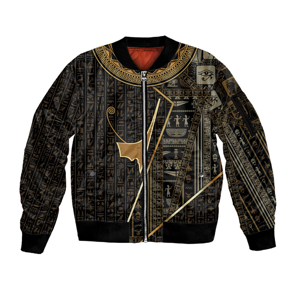 Egypt Deshret Crown Sleeve Zip Bomber Jacket Ancient Mythology Pharaoh With Pschent