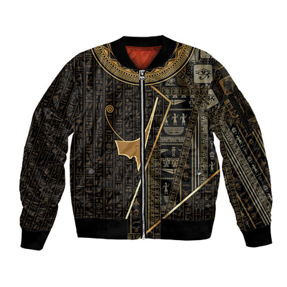 Egypt Deshret Crown Sleeve Zip Bomber Jacket Ancient Mythology Pharaoh With Pschent