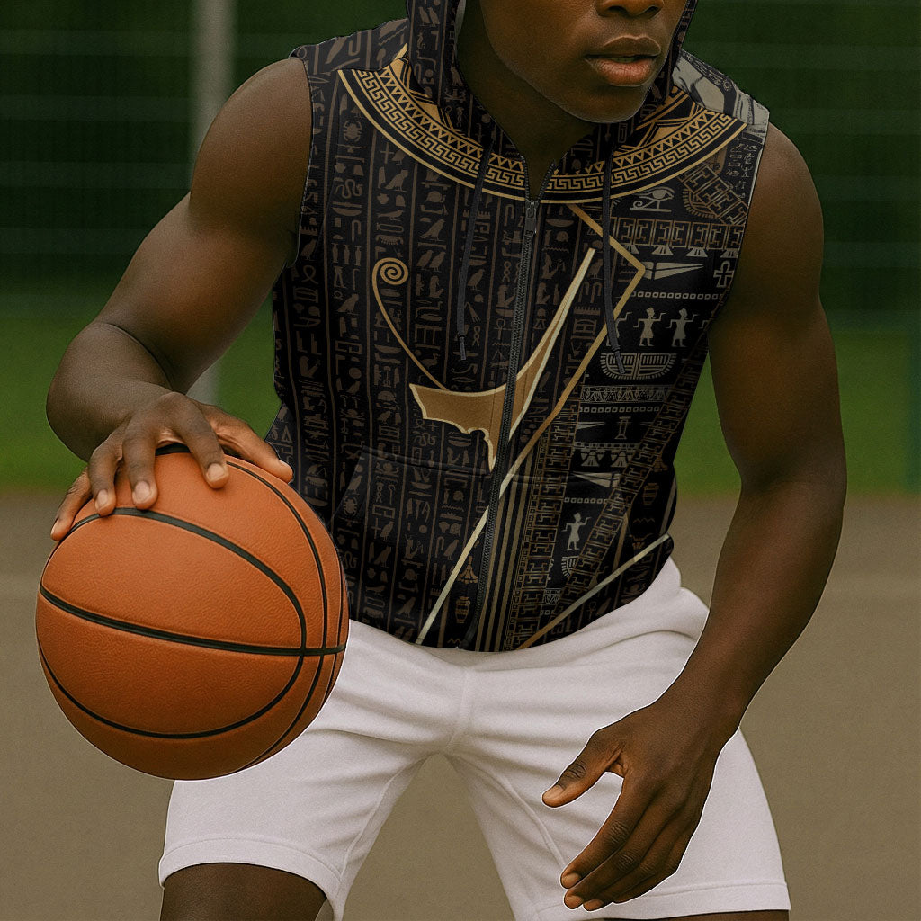 Egypt Deshret Crown Sleeveless Zip Hoodie Ancient Mythology Pharaoh With Pschent