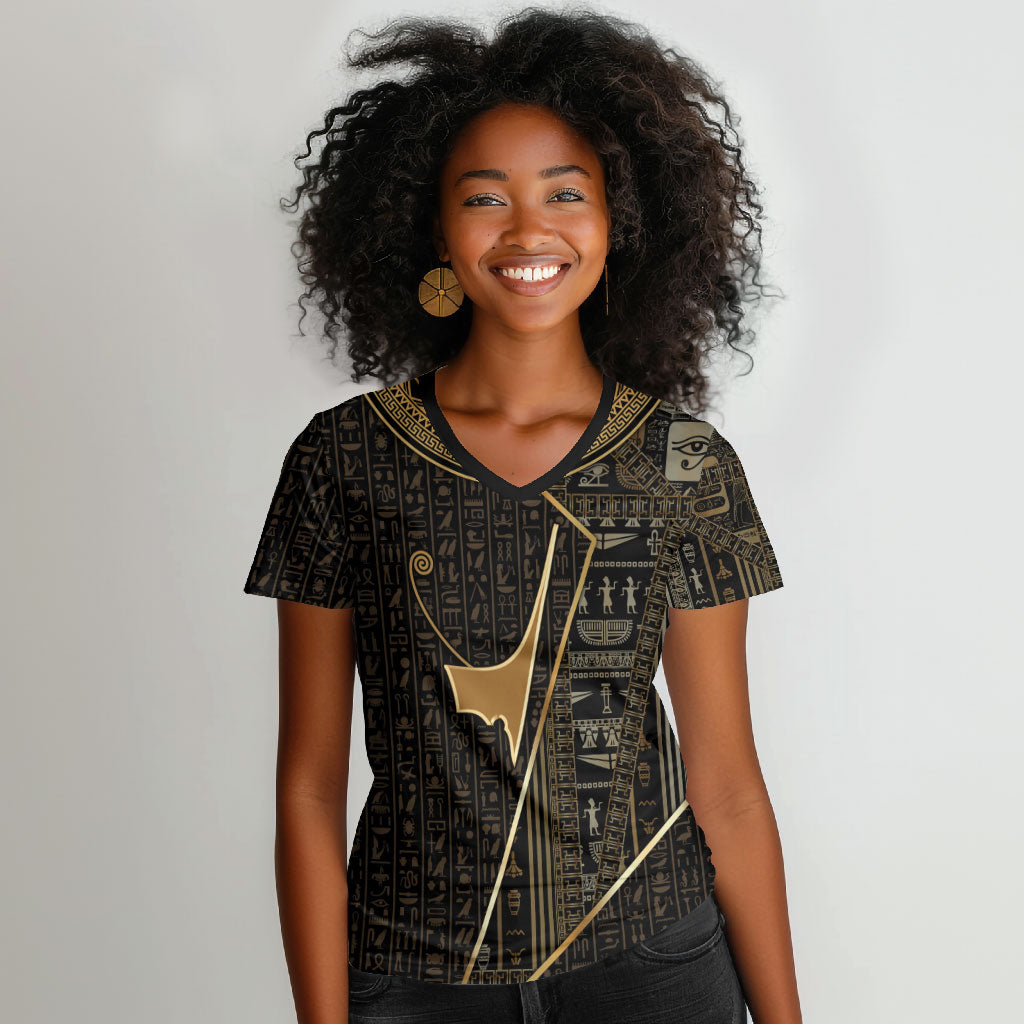 Egypt Deshret Crown Women V-Neck T-Shirt Ancient Mythology Pharaoh With Pschent