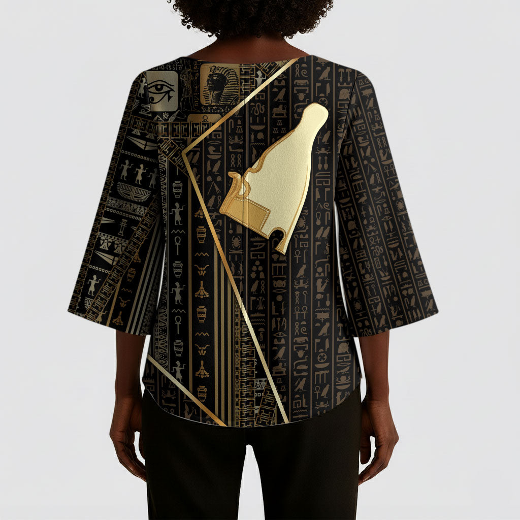 Egypt Hedjet Crown Kimono Sleeve Blouse Ancient Mythology Upper Pharaoh