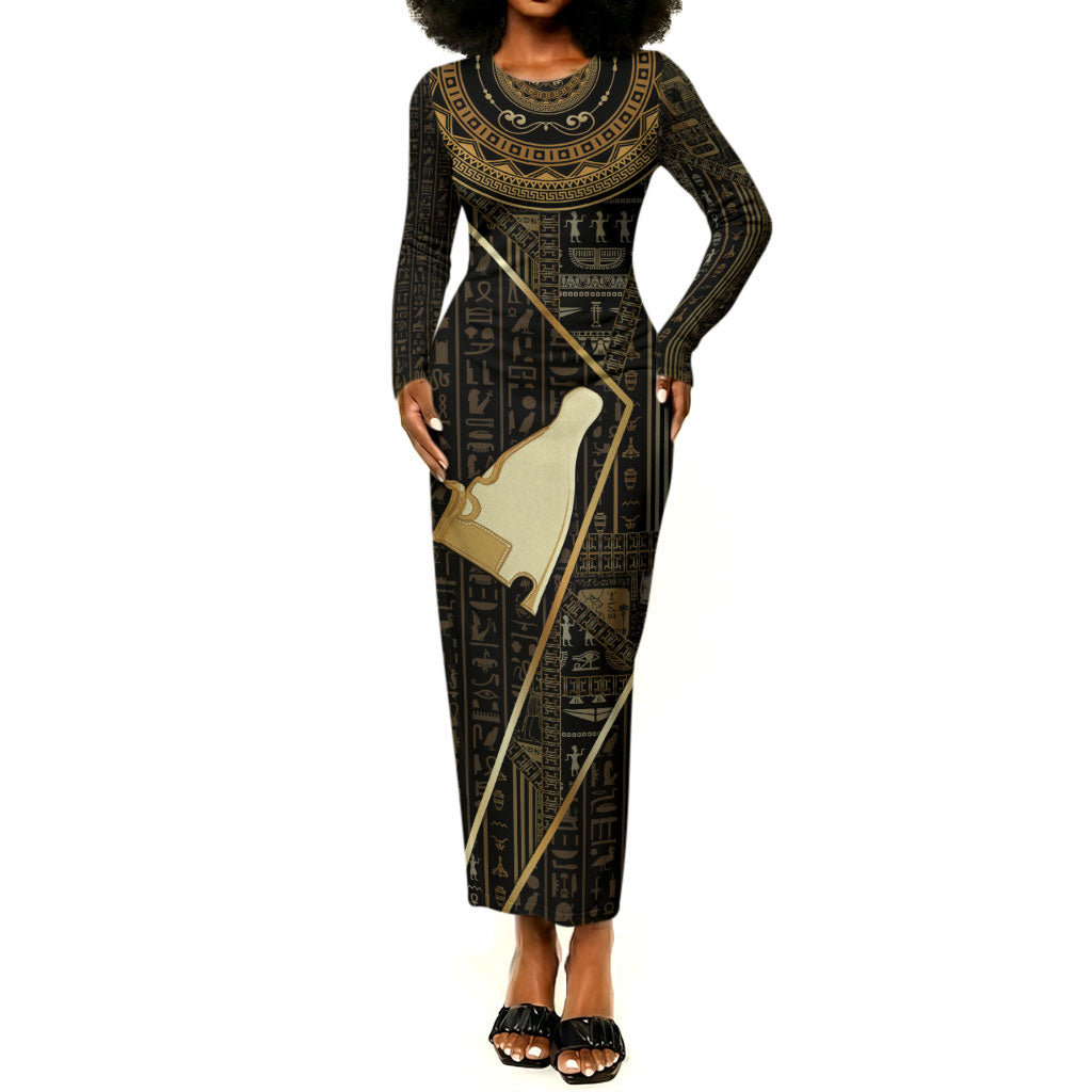 Egypt Hedjet Crown Long Sleeve Bodycon Dress Ancient Mythology Upper Pharaoh