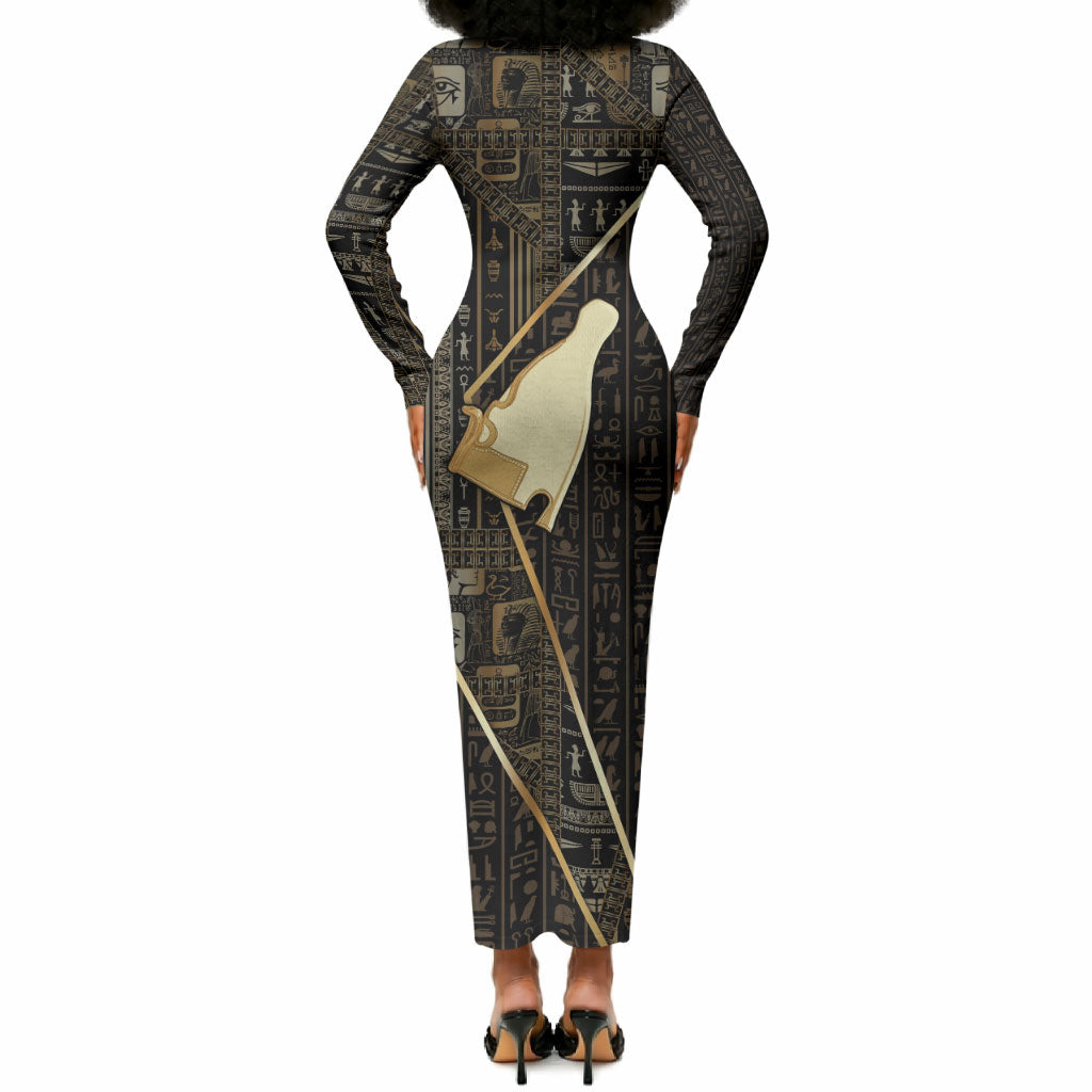 Egypt Hedjet Crown Long Sleeve Bodycon Dress Ancient Mythology Upper Pharaoh