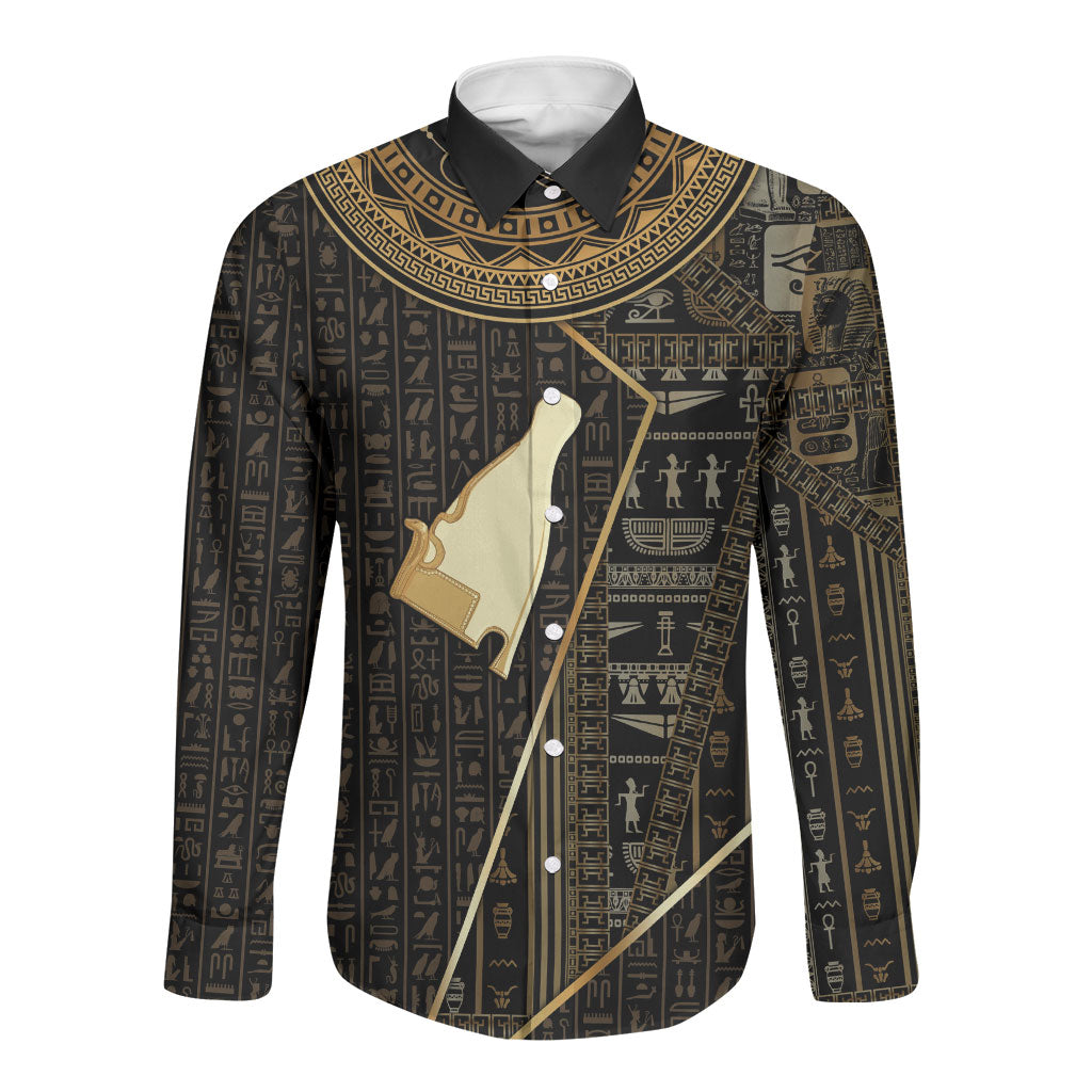 Egypt Hedjet Crown Long Sleeve Button Shirt Ancient Mythology Upper Pharaoh