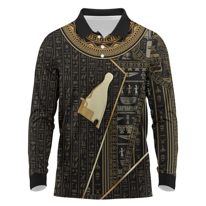 Egypt Hedjet Crown Long Sleeve Polo Shirt Ancient Mythology Upper Pharaoh
