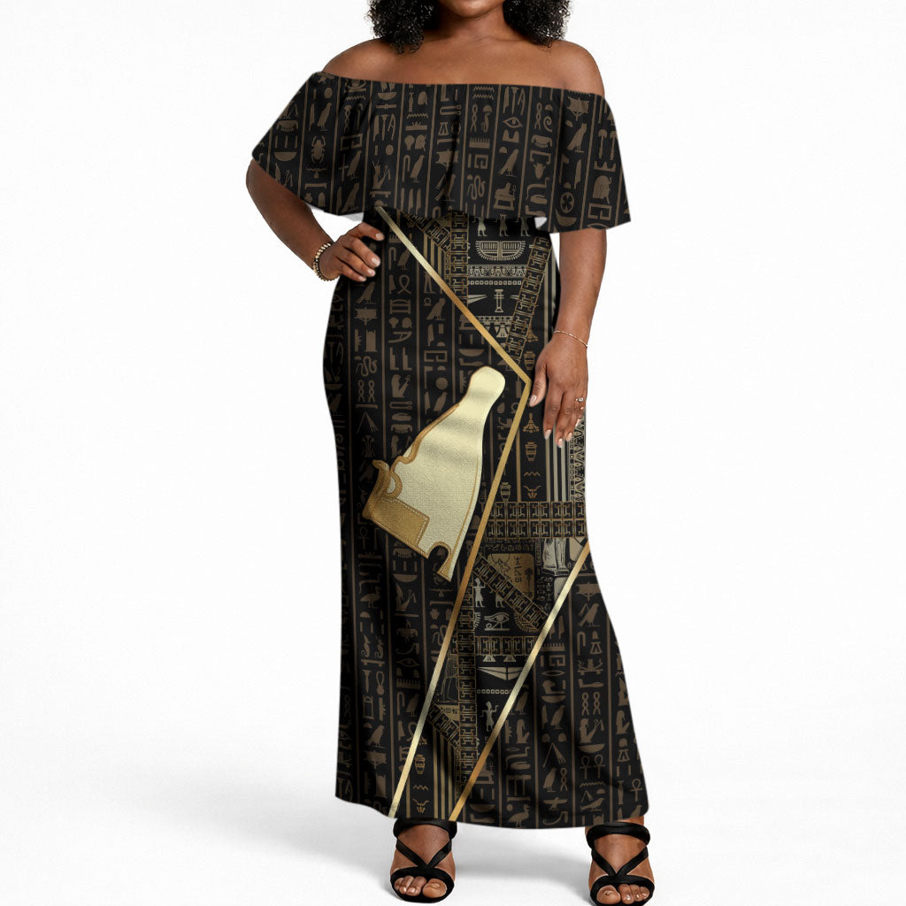 Egypt Hedjet Crown Off Shoulder Maxi Dress Ancient Mythology Upper Pharaoh