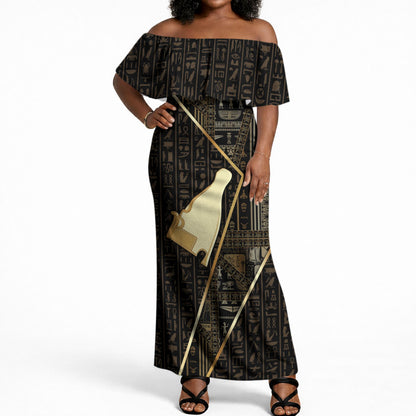Egypt Hedjet Crown Off Shoulder Maxi Dress Ancient Mythology Upper Pharaoh