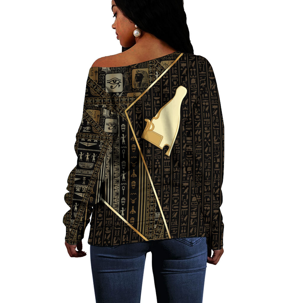 Egypt Hedjet Crown Off Shoulder Sweater Ancient Mythology Upper Pharaoh