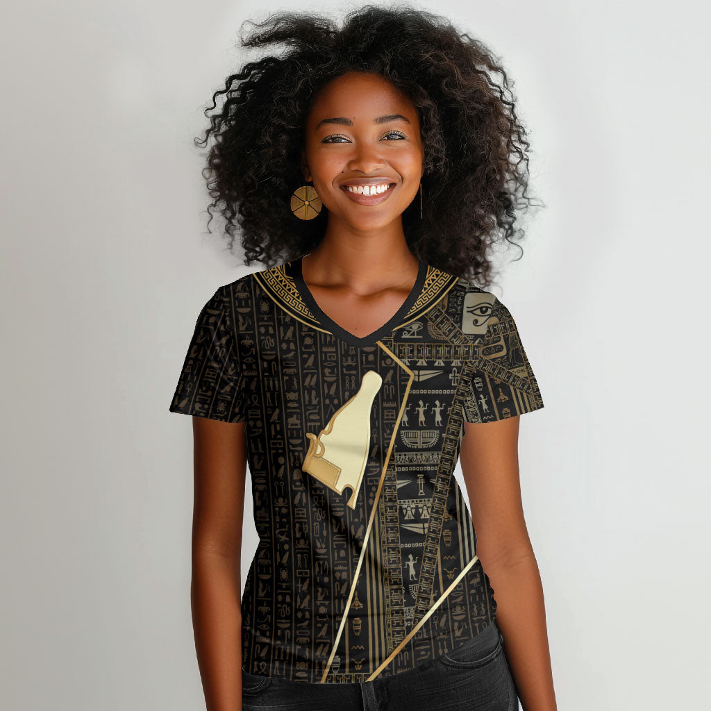Egypt Hedjet Crown Women V-Neck T-Shirt Ancient Mythology Upper Pharaoh