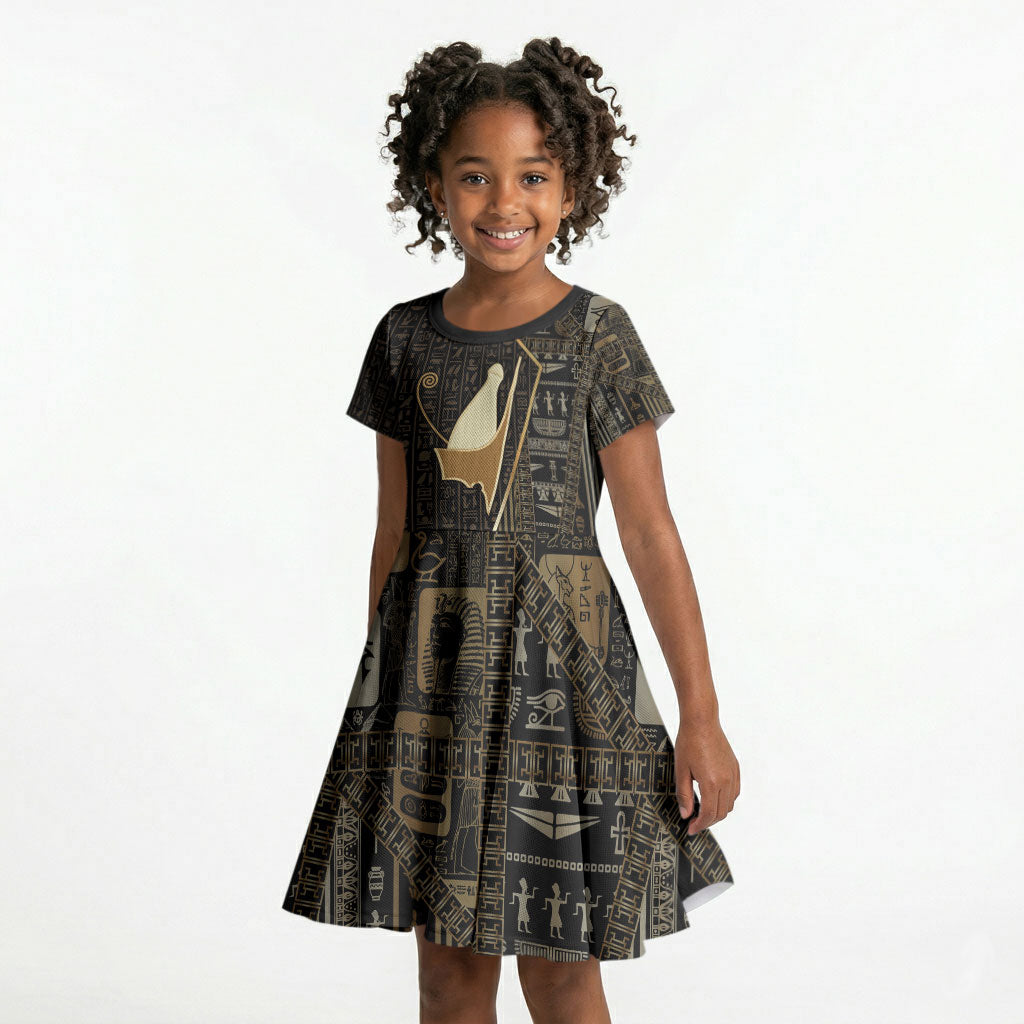 Egypt Pschent Crown Kid Short Sleeve Dress Ancient Mythology Unified Pharaoh