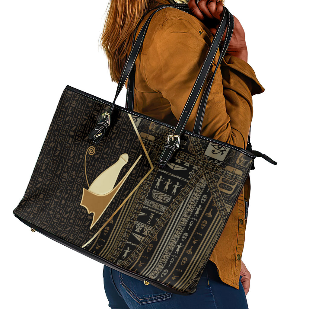 Egypt Pschent Crown Leather Tote Bag Ancient Mythology Unified Pharaoh