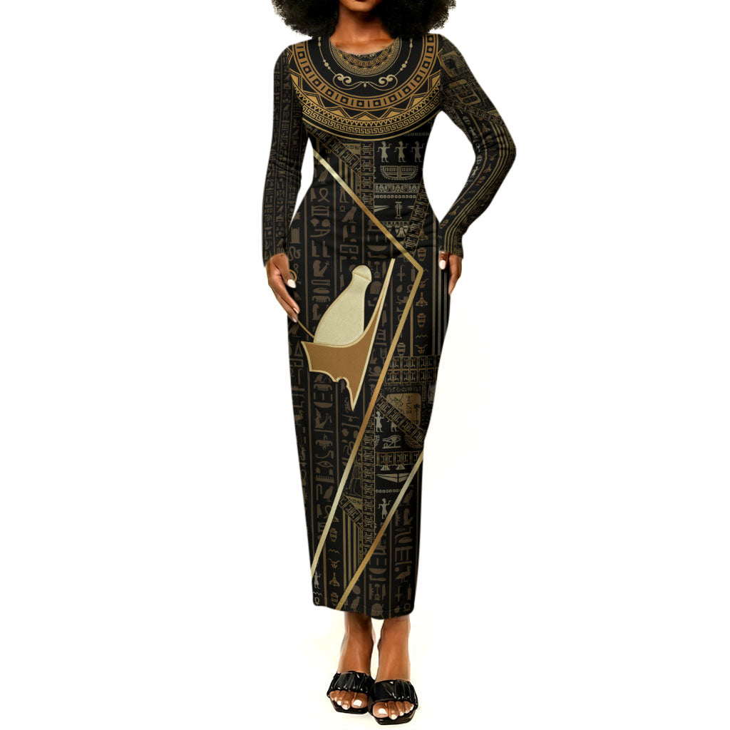 Egypt Pschent Crown Long Sleeve Bodycon Dress Ancient Mythology Unified Pharaoh