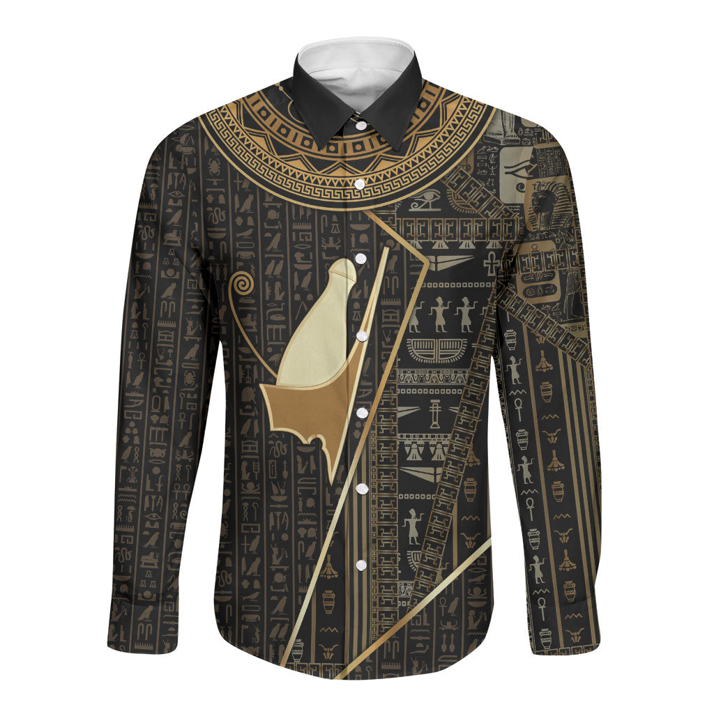 Egypt Pschent Crown Long Sleeve Button Shirt Ancient Mythology Unified Pharaoh
