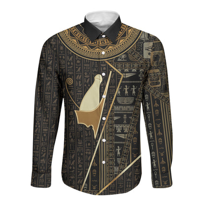 Egypt Pschent Crown Long Sleeve Button Shirt Ancient Mythology Unified Pharaoh