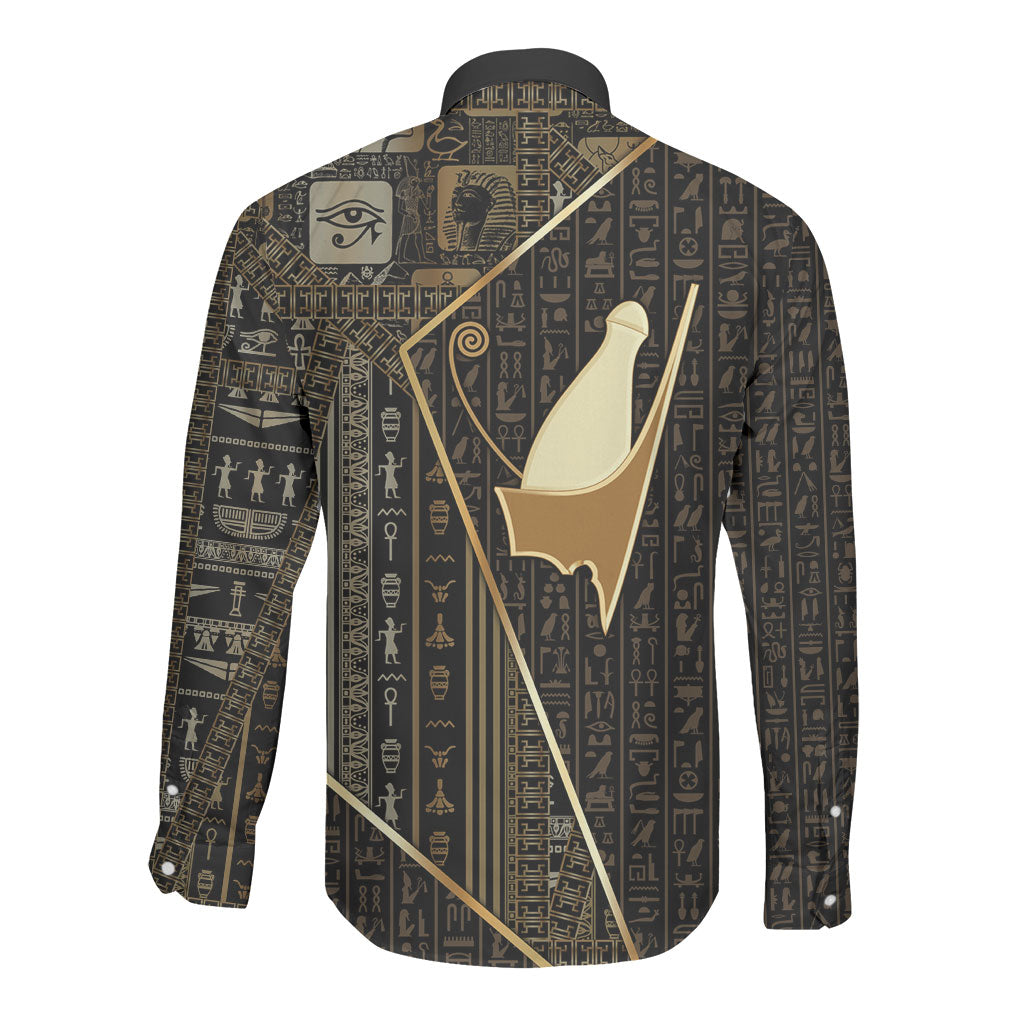 Egypt Pschent Crown Long Sleeve Button Shirt Ancient Mythology Unified Pharaoh