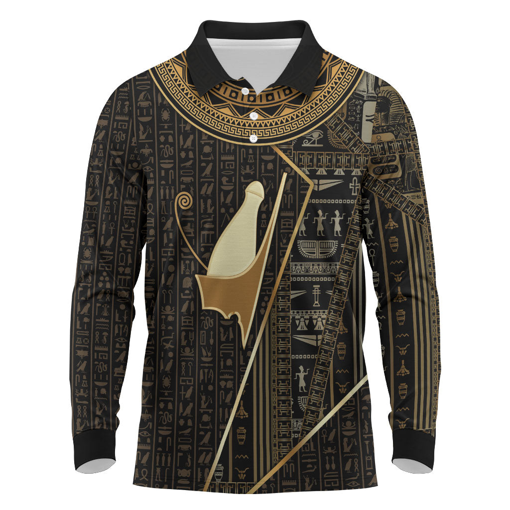 Egypt Pschent Crown Long Sleeve Polo Shirt Ancient Mythology Unified Pharaoh