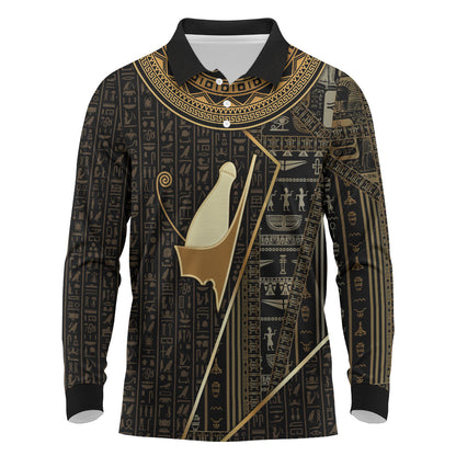 Egypt Pschent Crown Long Sleeve Polo Shirt Ancient Mythology Unified Pharaoh